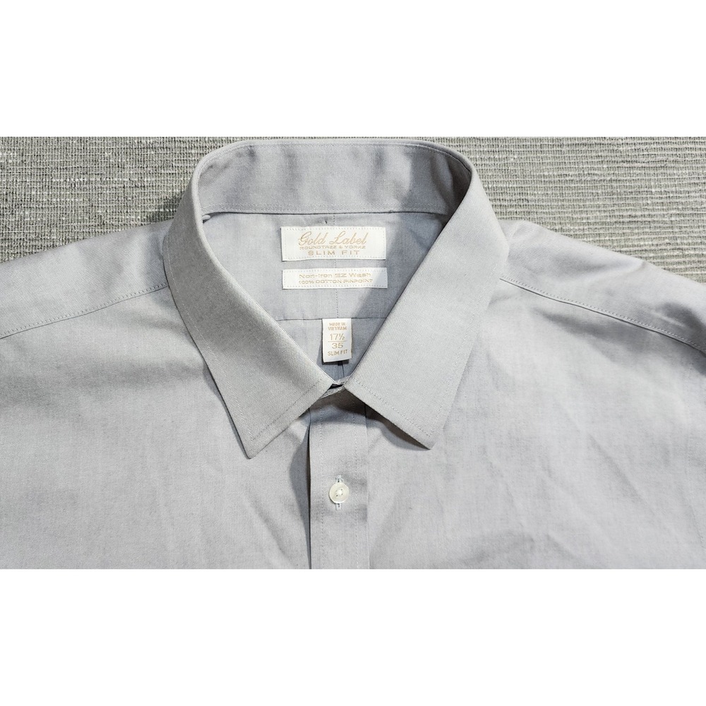 Roundtree Yorke Gold Label Slim Fit Non Iron Pinpoint Cotton Dress Shirt 17.5 35